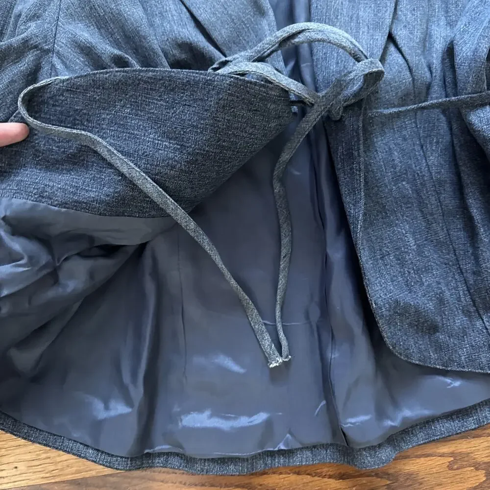 ANNE FONTAINE Denim Notch-Lapel Jacket w wrap-around Tie French Cuff Blue size 4 - Picture 8 of 10